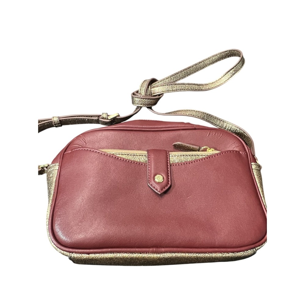 GILI Genuine Leather Crossbody Bag Burgundy Gold Metallic w/ Matching Wallet